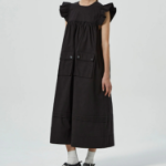 GANNI Stretch Cotton Frill Sleeve Dress - Black
