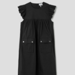 GANNI Stretch Cotton Frill Sleeve Dress - Black
