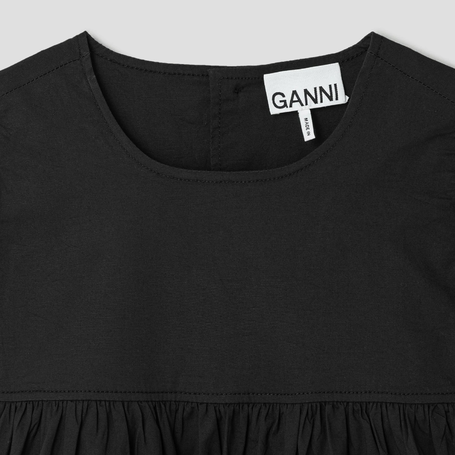 GANNI Stretch Cotton Frill Sleeve Dress - Black