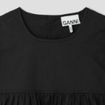 GANNI Stretch Cotton Frill Sleeve Dress - Black