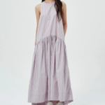 GANNI Overdyed Stripe Cotton Long Dress - Light Pink
