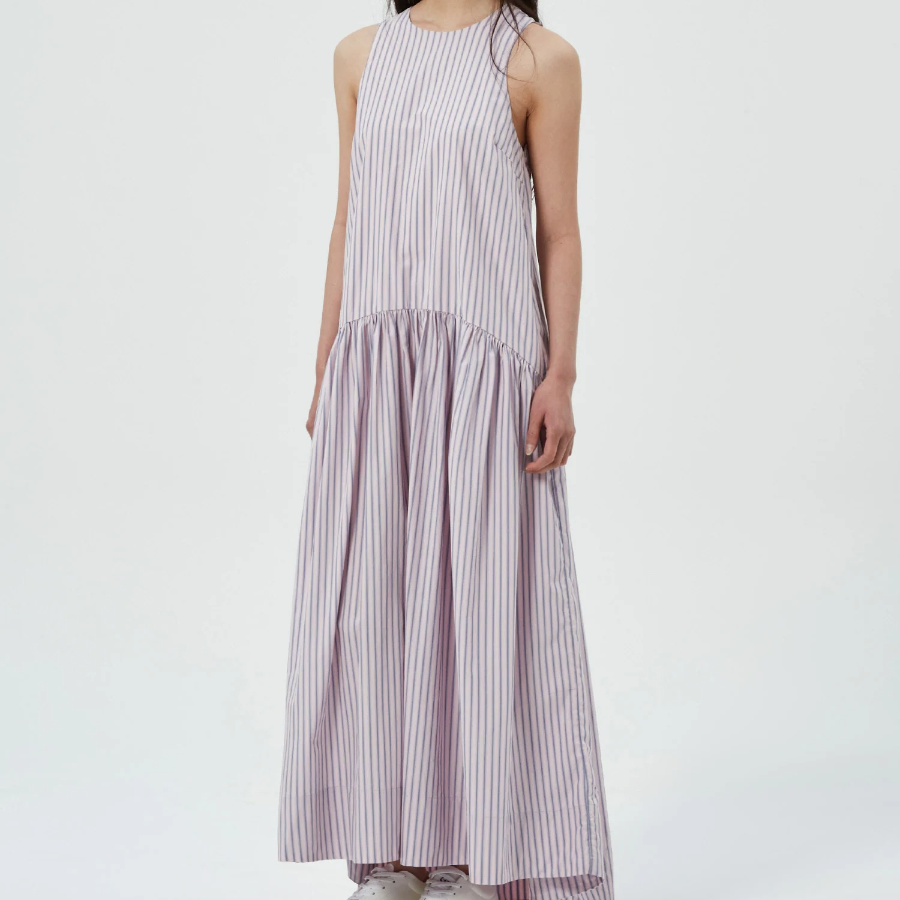 GANNI Overdyed Stripe Cotton Long Dress - Light Pink