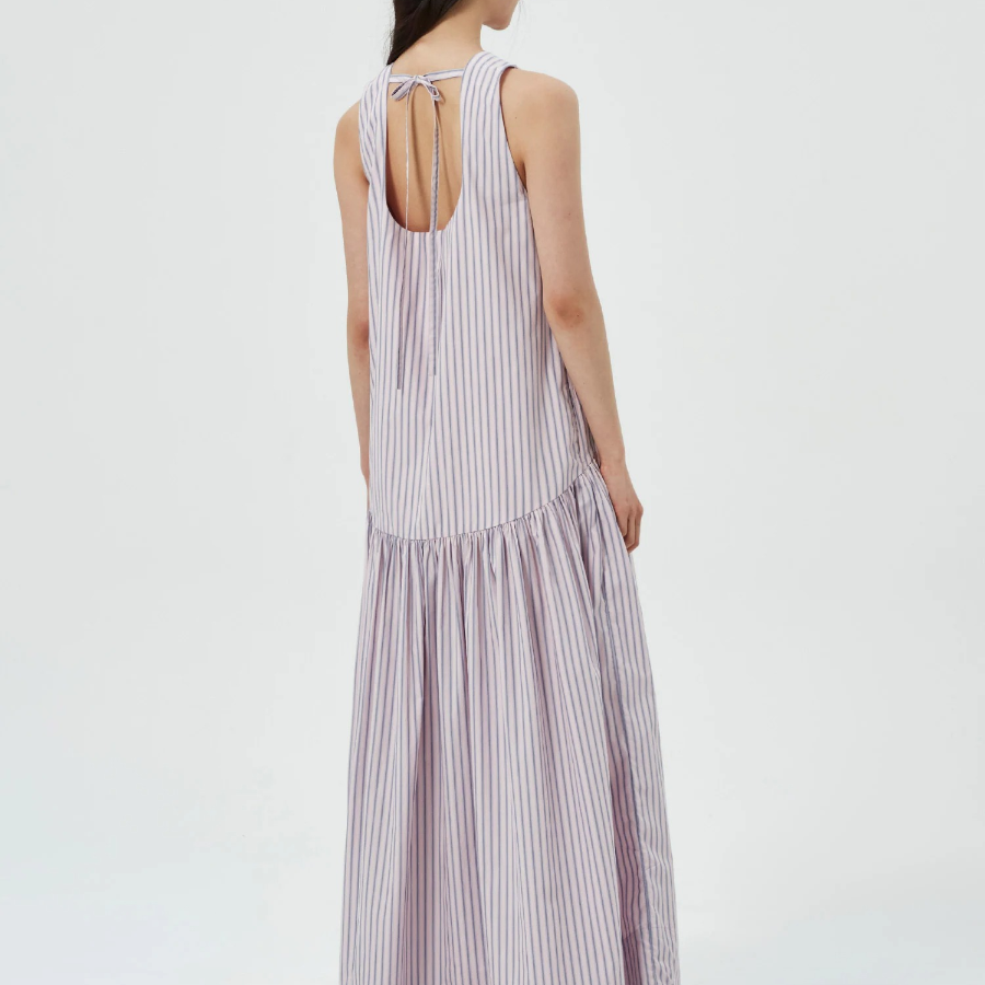 GANNI Overdyed Stripe Cotton Long Dress - Light Pink