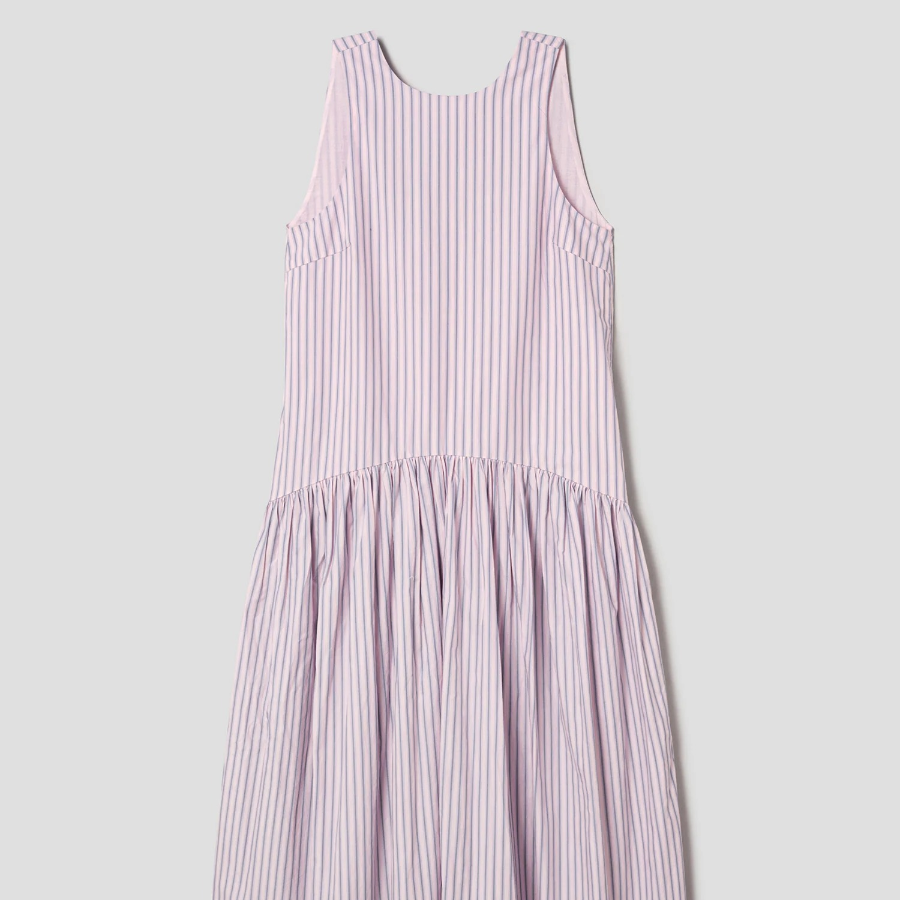GANNI Overdyed Stripe Cotton Long Dress - Light Pink