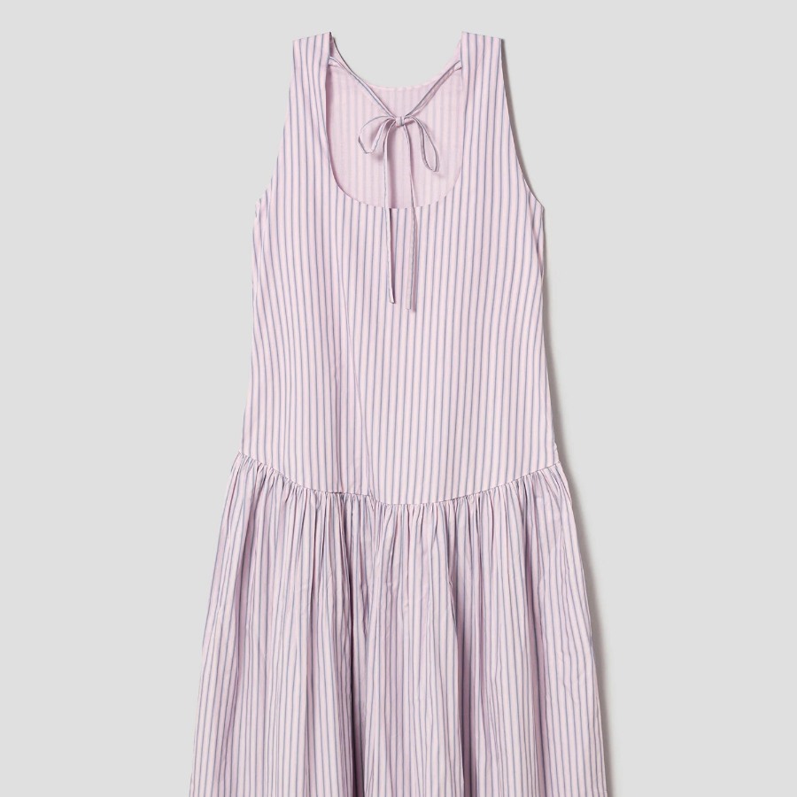 GANNI Overdyed Stripe Cotton Long Dress - Light Pink