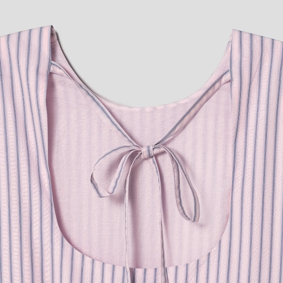 GANNI Overdyed Stripe Cotton Long Dress - Light Pink