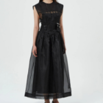 GANNI Technical Organza Corset Midi Dress - Black