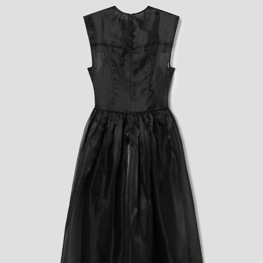 GANNI Technical Organza Corset Midi Dress - Black