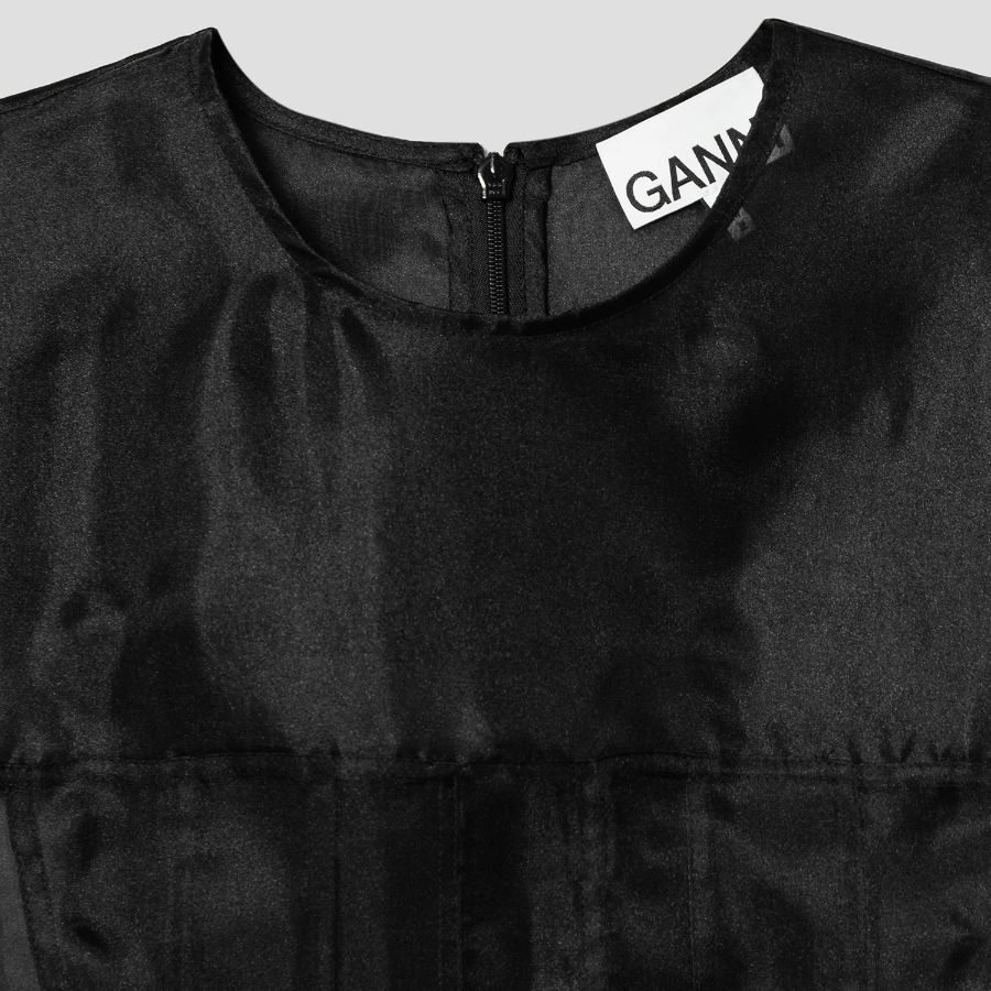 GANNI Technical Organza Corset Midi Dress - Black