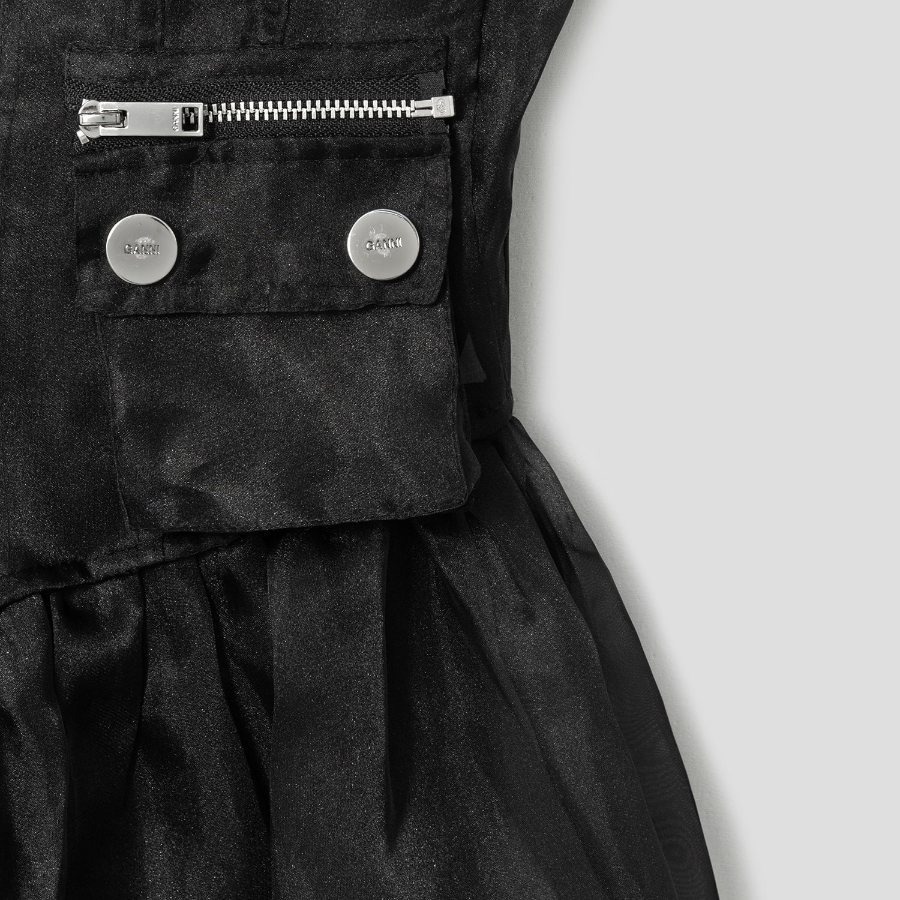 GANNI Technical Organza Corset Midi Dress - Black