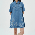 GANNI Broderie Anglaise Denim Mini Dress - Sky Blue