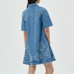 GANNI Broderie Anglaise Denim Mini Dress - Sky Blue