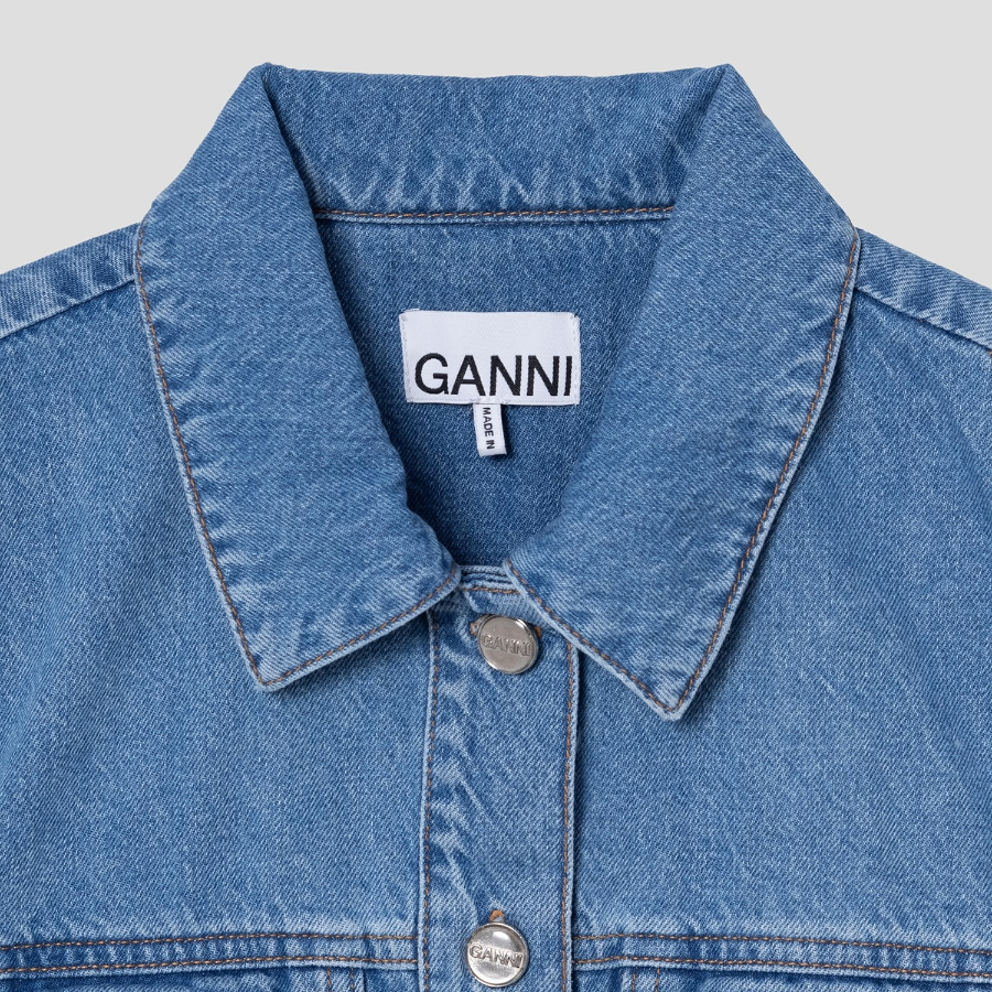 GANNI Broderie Anglaise Denim Mini Dress - Sky Blue