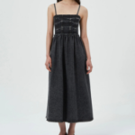 GANNI Stretch Future Denim Strap Midi Dress - Black