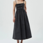 GANNI Stretch Future Denim Strap Midi Dress - Black