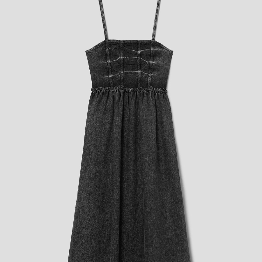 GANNI Stretch Future Denim Strap Midi Dress - Black