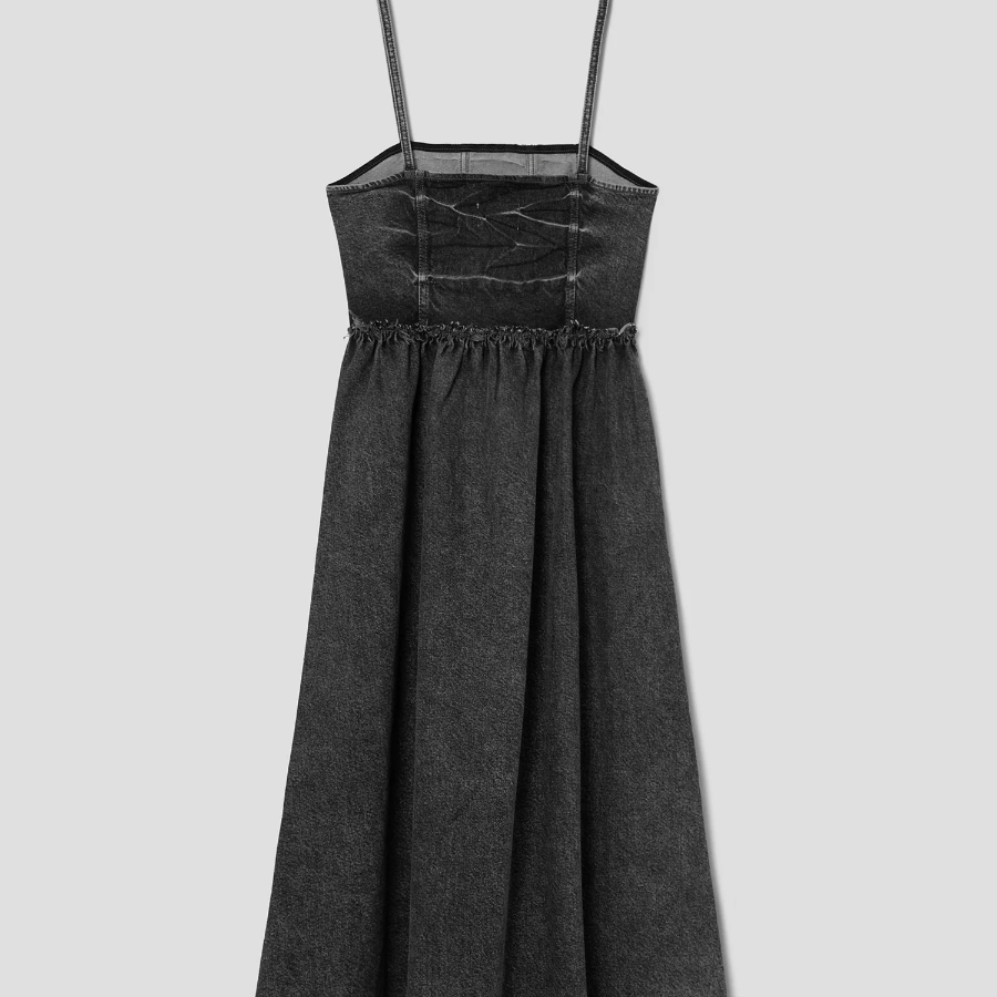 GANNI Stretch Future Denim Strap Midi Dress - Black