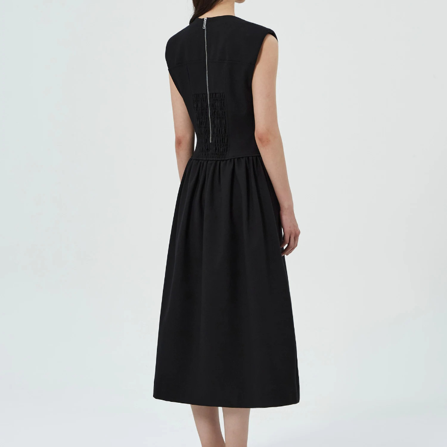 GANNI Heavy Cotton Tailoring Corset Midi Dress - Black