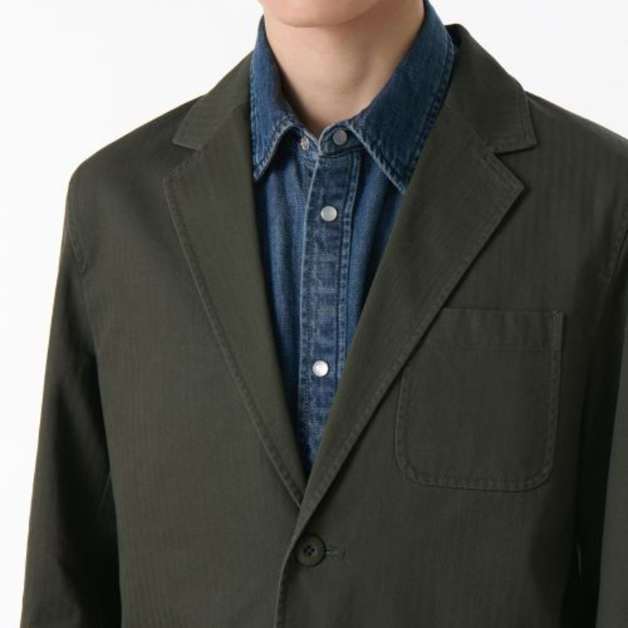 Cotton Herringbone Out Pocket Blazer — Khaki