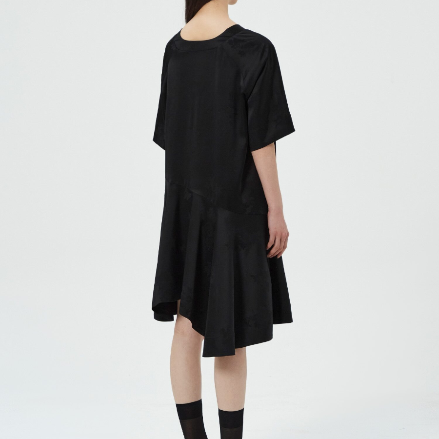 GANNI Fluid Satin Jacquard Oversized Mini Dress - Black