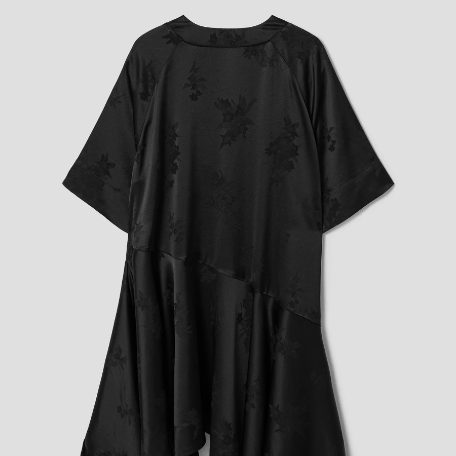GANNI Fluid Satin Jacquard Oversized Mini Dress - Black