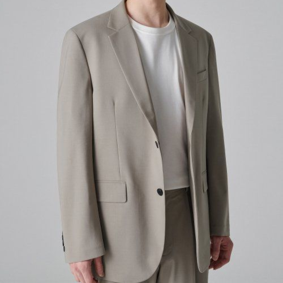 Summer Wool Relaxed Basic Blazer — Light Beige