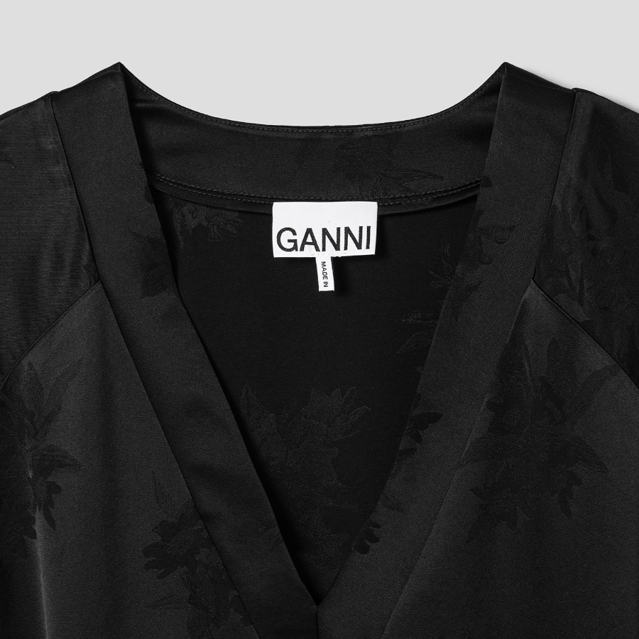 GANNI Fluid Satin Jacquard Oversized Mini Dress - Black