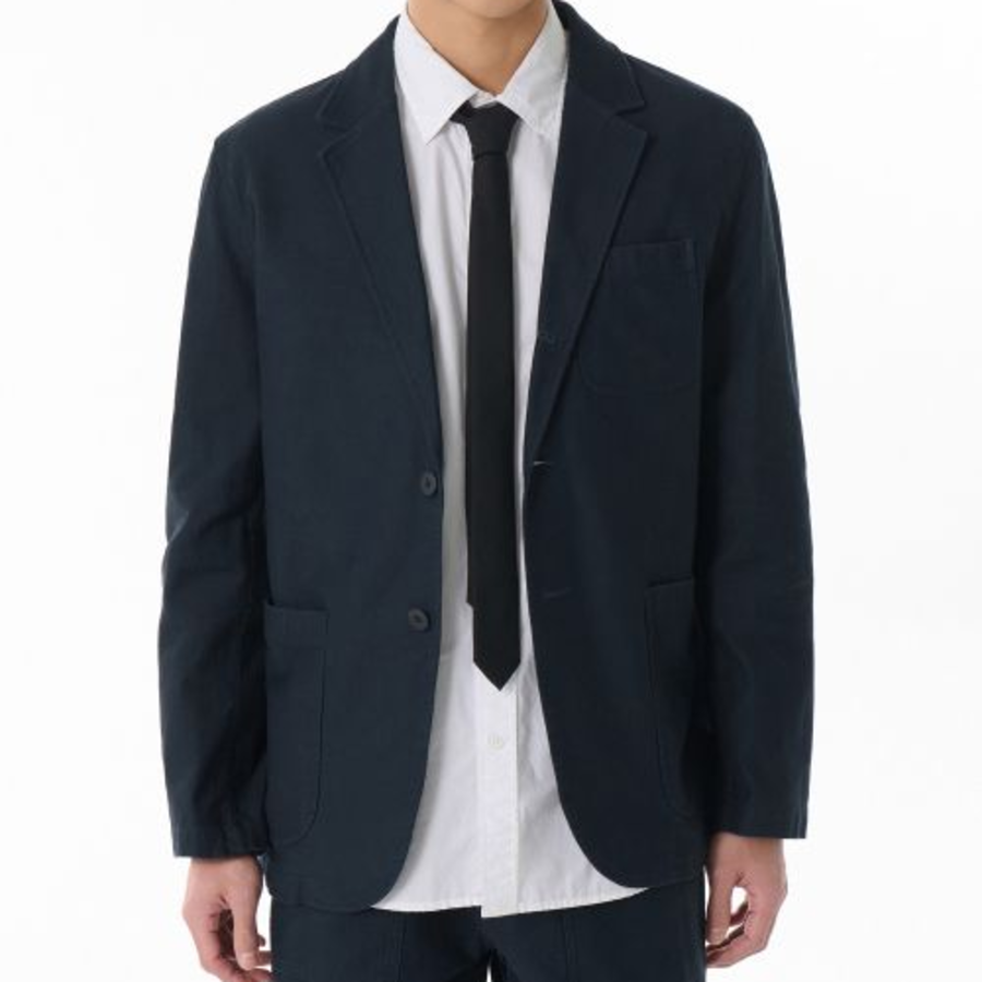 Back Satin Out Pocket Blazer — Navy