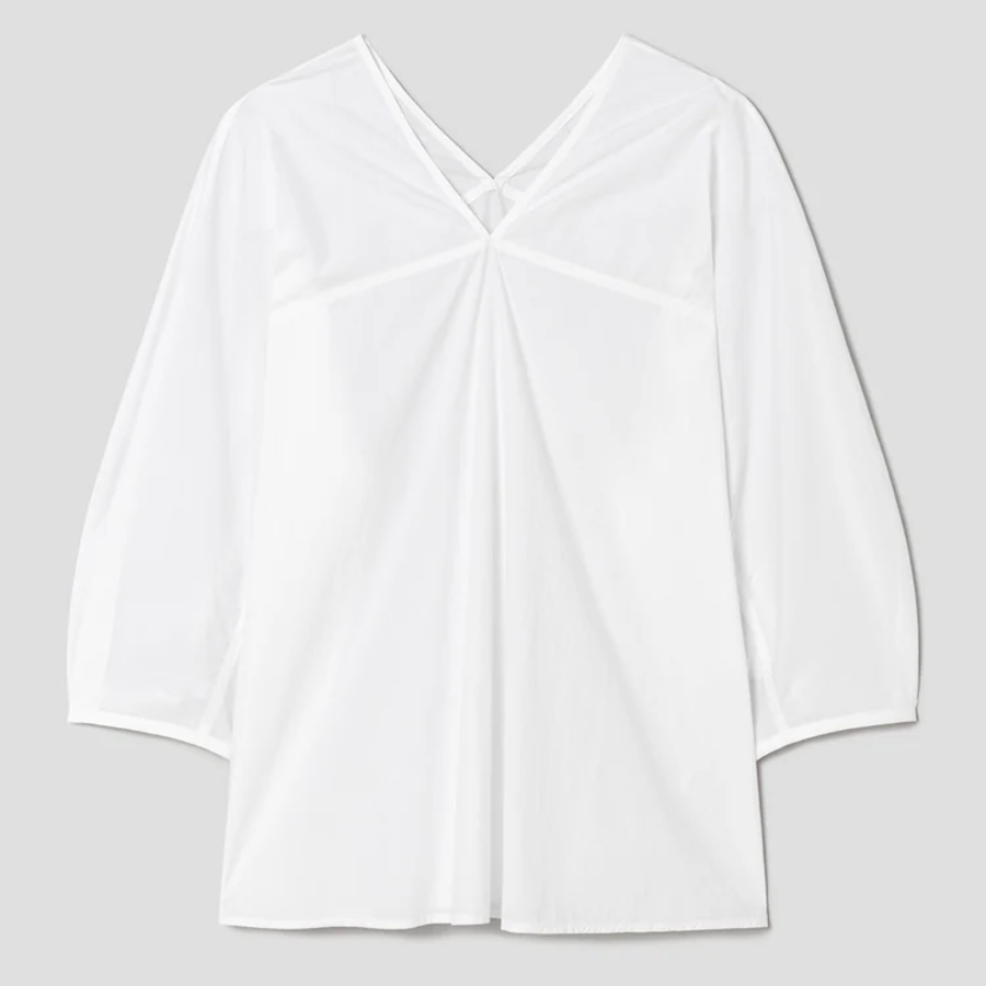 KUHO V-Neck Three-Quarter Sleeve Blouse - White