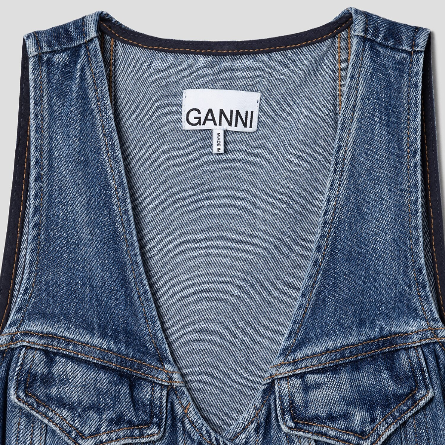 GANNI Light Denim Belt Midi Dress - Blue