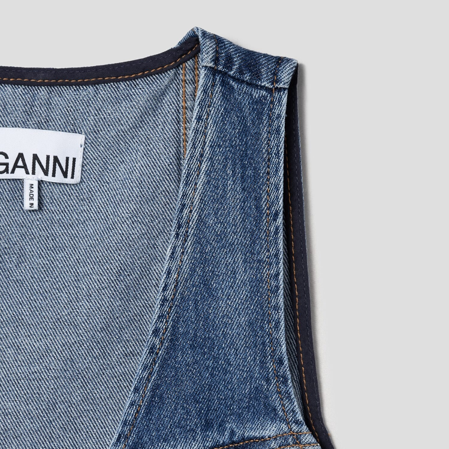 GANNI Light Denim Belt Midi Dress - Blue