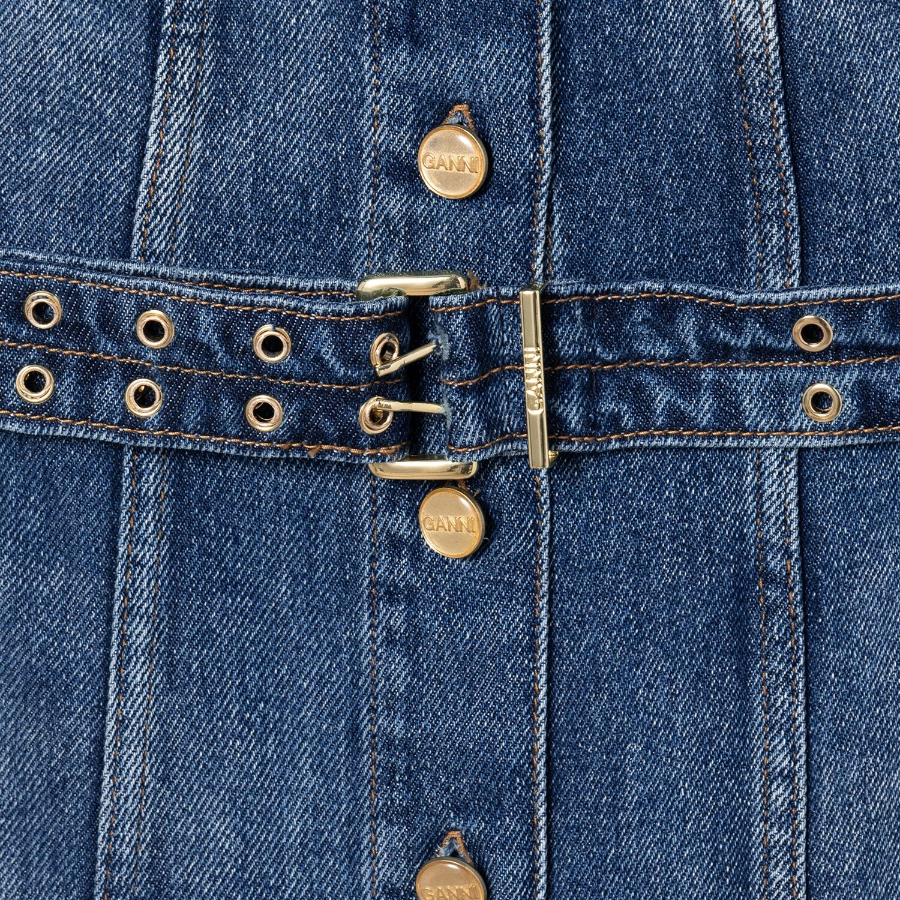 GANNI Light Denim Belt Midi Dress - Blue