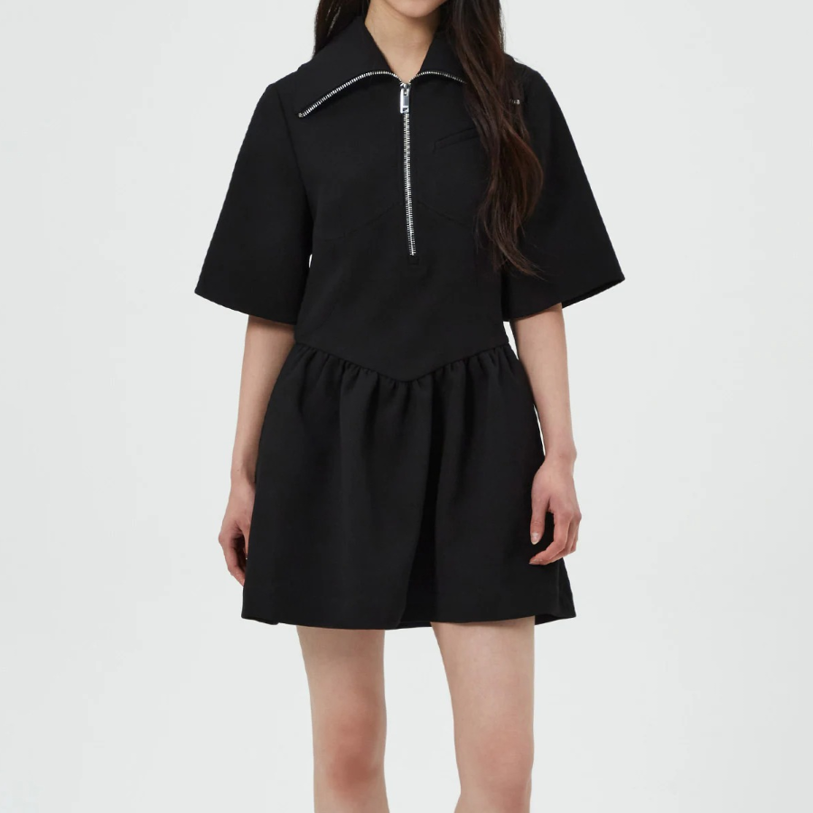 GANNI Bonded Crepe Mini Dress - Black