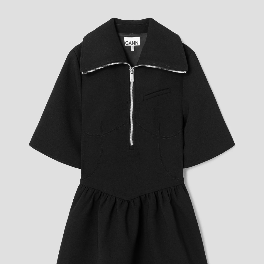 GANNI Bonded Crepe Mini Dress - Black