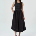 GANNI Washed Stretch Cotton Smock Midi Straps Dress - Black