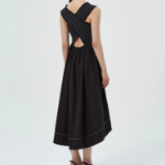 GANNI Washed Stretch Cotton Smock Midi Straps Dress - Black