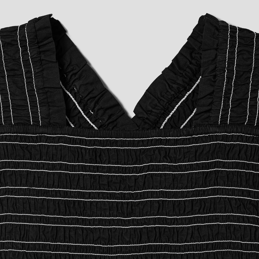 GANNI Washed Stretch Cotton Smock Midi Straps Dress - Black