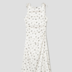 GANNI Printed Satin Gathered Long Dress - Egret