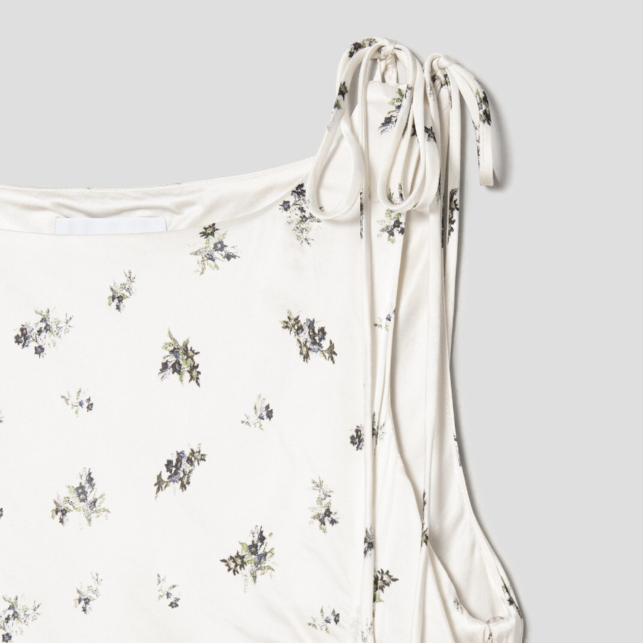 GANNI Printed Satin Gathered Long Dress - Egret