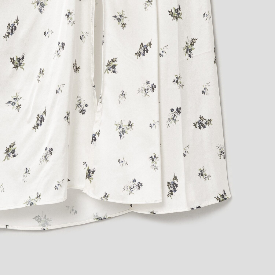 GANNI Printed Satin Gathered Long Dress - Egret