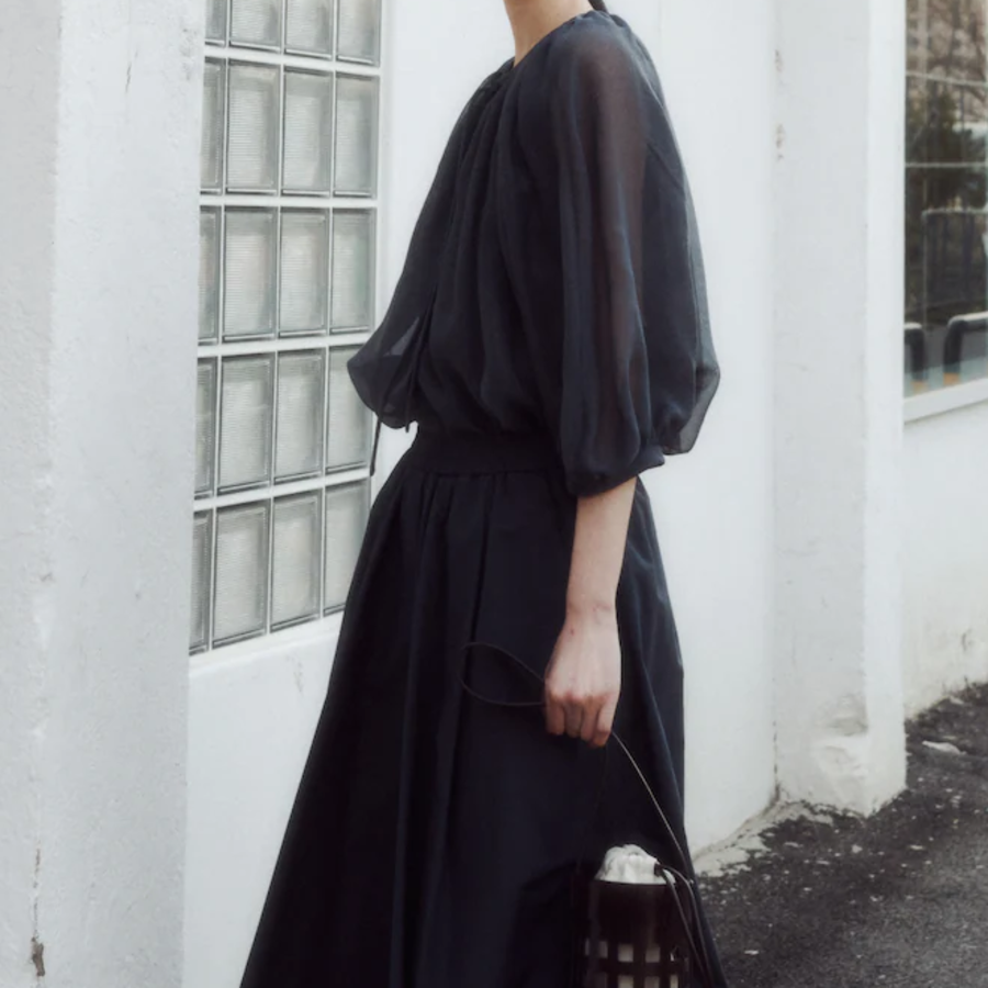 KUHO Open Shirring Blouse - Ash