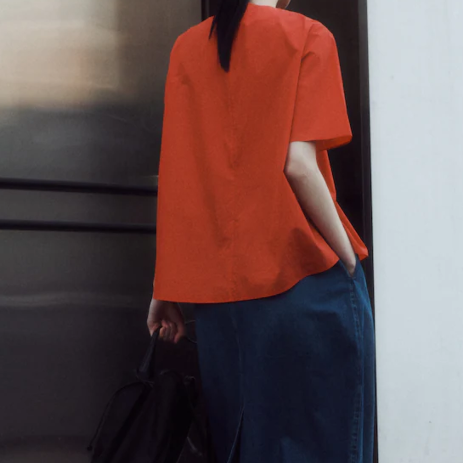 KUHO Round Neck Short-Sleeved Blouse - Red