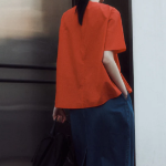 KUHO Round Neck Short-Sleeved Blouse - Red