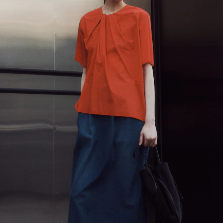 KUHO Round Neck Short-Sleeved Blouse - Red