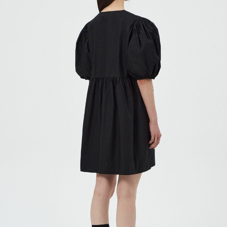 GANNI Cotton Poplin Tie String Mini Dress - Black