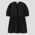 GANNI Cotton Poplin Tie String Mini Dress - Black