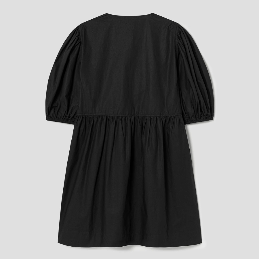 GANNI Cotton Poplin Tie String Mini Dress - Black