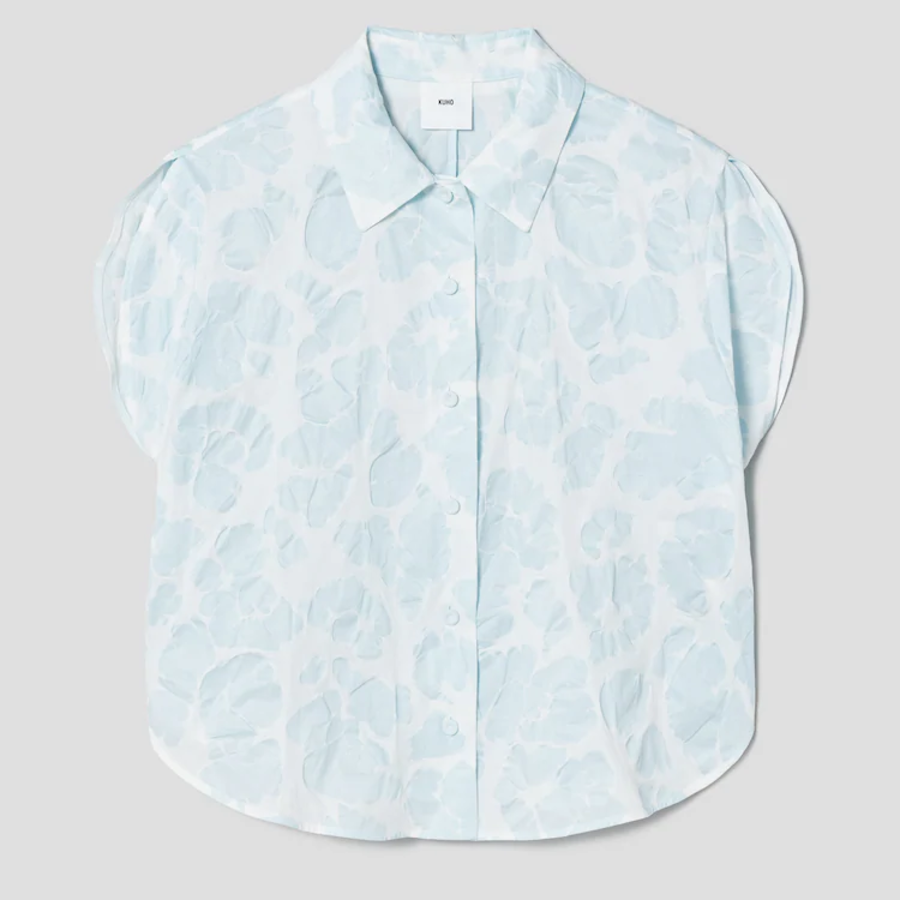 KUHO Volume Fit Collar Neck Print Blouse - Sky Blue