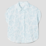 KUHO Volume Fit Collar Neck Print Blouse - Sky Blue