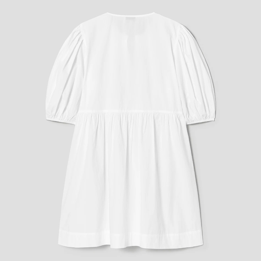 GANNI Cotton Poplin Tie String Mini Dress - Bright White